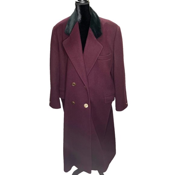 Larry Levine Jacket Womens XL Purple Wool Trench Coat Long Vintage - Picture 1 of 16